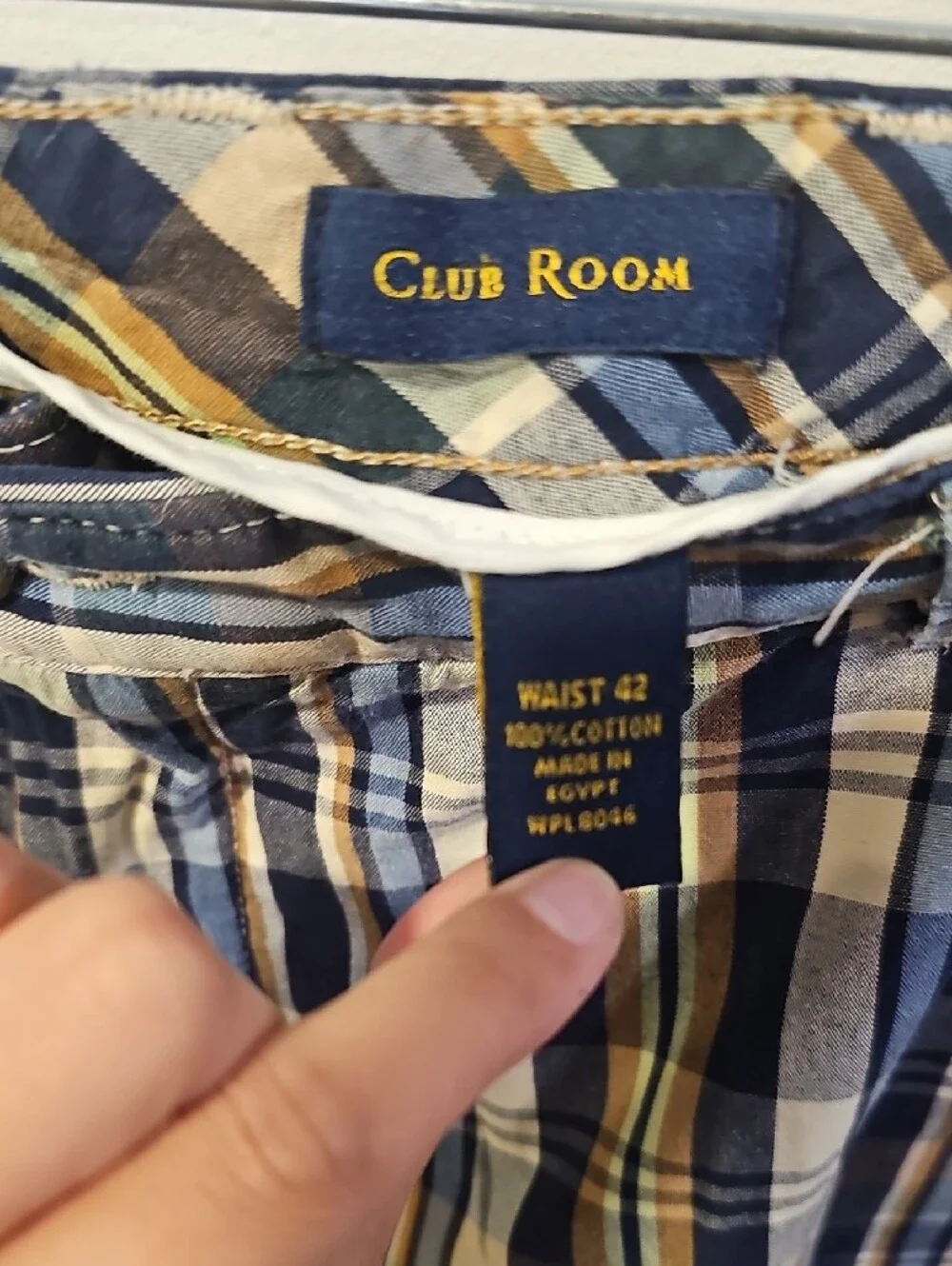 Club Room Men's Plaid Flat Front Shorts in Navy, Cream & Brown